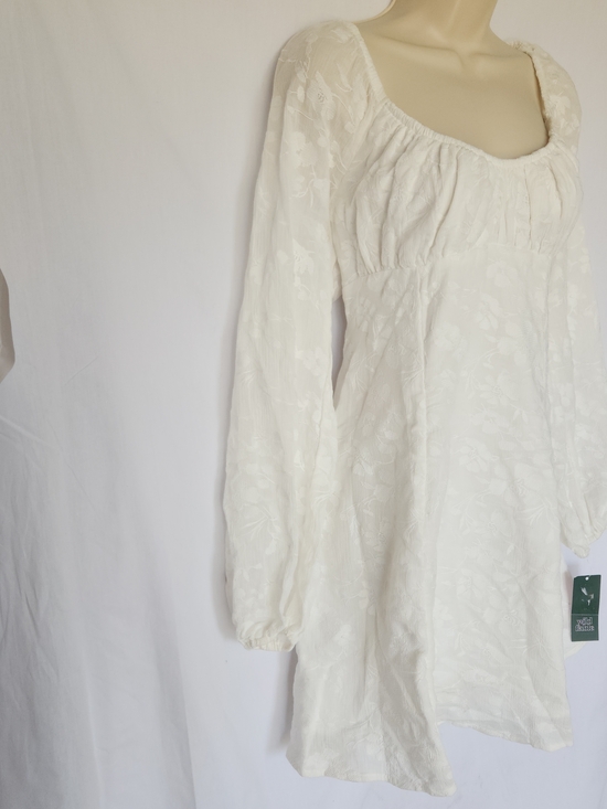 Wild Fable White Embroidered Flowy Milk Maid Top Bishop Sleeved Dress L - Picture 2 of 11